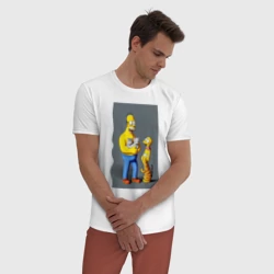 Мужская пижама с белой футболкой хлопок Homer Simpson and cats - нейросеть арт - фото 2