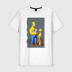 Мужская футболка хлопок Slim Homer Simpson and cats - нейросеть арт