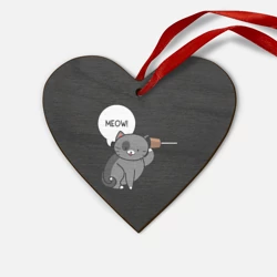 Деревянная игрушка Сердце Meow - серый кот