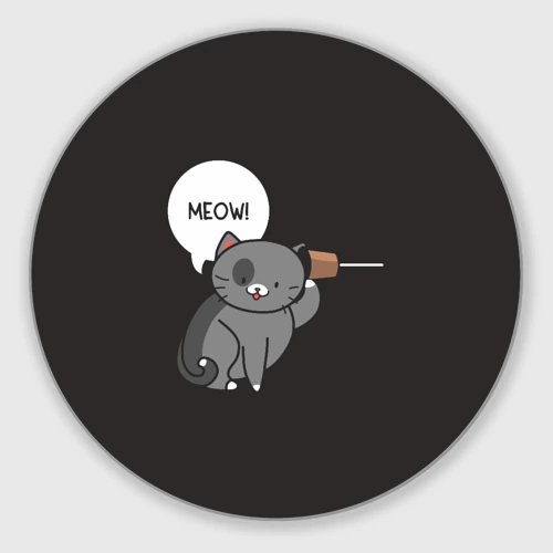 Круглый коврик для мышки Meow - серый кот