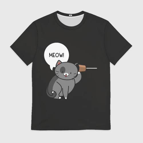 Мужская футболка 3D Meow - серый кот