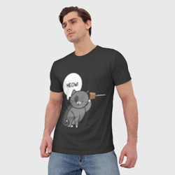 Мужская футболка 3D Meow - серый кот - фото 2
