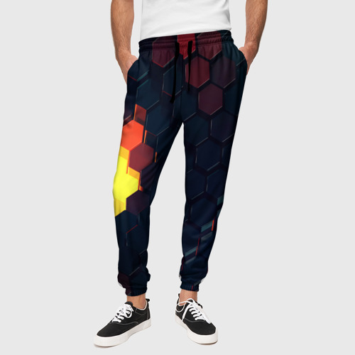 Мужские брюки 3D с принтом Оранжевый питон, вид сбоку #3