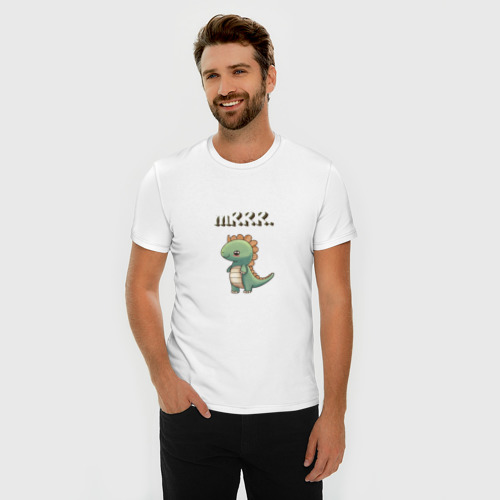 Мужская футболка хлопок Slim с принтом Мистер милый динозавр, фото на моделе #1