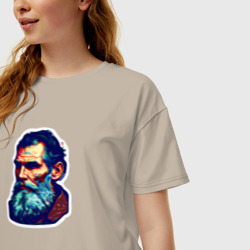 Женская футболка хлопок Oversize Лев Толстой арт - фото 2