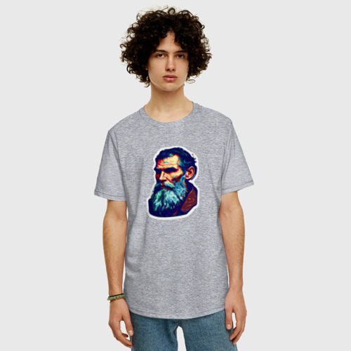 Мужская футболка хлопок Oversize с принтом Лев Толстой арт, фото на моделе #1
