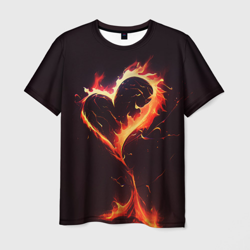Мужская футболка с принтом Арт нейросети пламенное сердце, вид спереди №1