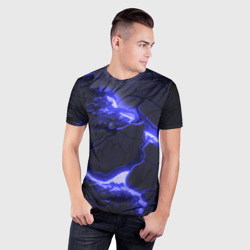 Мужская футболка 3D Slim Красивая синяя неоновая лава - фото 2
