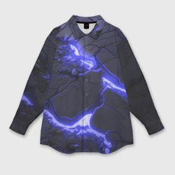Мужская рубашка oversize 3D Красивая синяя неоновая лава