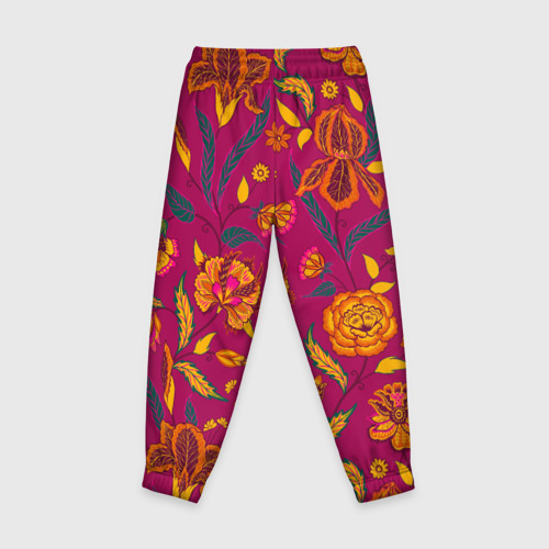 Детские брюки 3D с принтом Цветы на малиновом фоне, вид сзади #1
