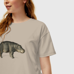 Женская футболка хлопок Oversize Hippopotamus - фото 2