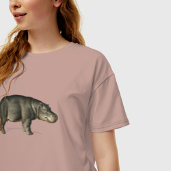 Женская футболка хлопок Oversize Hippopotamus - фото 2