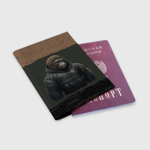 Обложка для паспорта матовая кожа Горилла в пуховике, цвет пыльно-розовый - фото 3