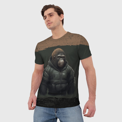 Мужская футболка 3D Горилла в пуховике, цвет 3D печать - фото 3