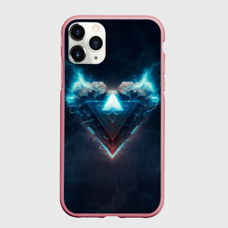 Чехол для iPhone 11 Pro Max матовый Каменное сердце в синем неоновом электрическом свечении