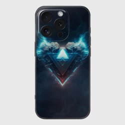 Чехол для iPhone 16 Pro силиконовый с защитой камеры Каменное сердце в синем неоновом электрическом свечении