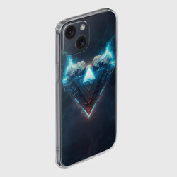 Чехол для iPhone 15 силиконовый с защитой камеры Каменное сердце в синем неоновом электрическом свечении - фото 2