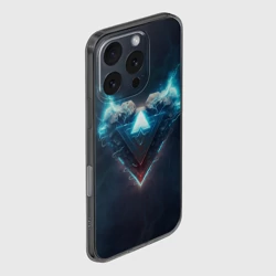 Чехол для iPhone 16 Pro силиконовый с защитой камеры Каменное сердце в синем неоновом электрическом свечении - фото 2