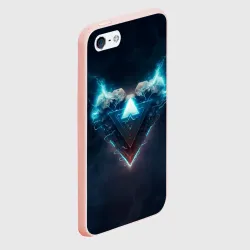 Чехол для iPhone 5/5S матовый Каменное сердце в синем неоновом электрическом свечении - фото 2