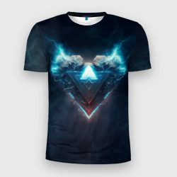 Мужская футболка 3D Slim Каменное сердце в синем неоновом электрическом свечении