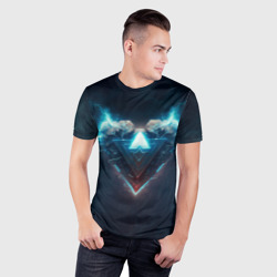 Мужская футболка 3D Slim Каменное сердце в синем неоновом электрическом свечении - фото 2