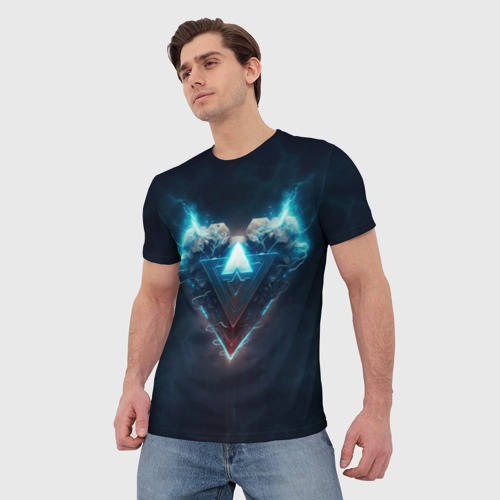 Мужская футболка 3D Каменное сердце в синем неоновом электрическом свечении, цвет 3D печать - фото 3