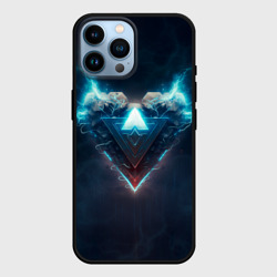 Чехол для iPhone 14 Pro Max Каменное сердце в синем неоновом электрическом свечении