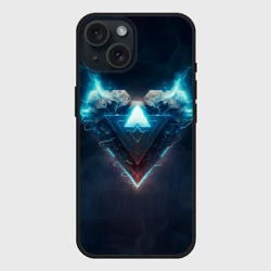 Чехол силиконовый для Apple iPhone 15 матовый Каменное сердце в синем неоновом электрическом свечении