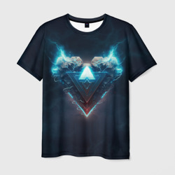 Мужская футболка 3D Каменное сердце в синем неоновом электрическом свечении