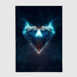Постер Каменное сердце в синем неоновом электрическом свечении