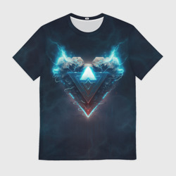 Мужская футболка 3D Каменное сердце в синем неоновом электрическом свечении