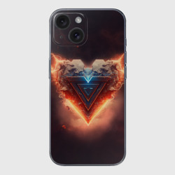 Чехол для iPhone 15 силиконовый с защитой камеры Каменное сердце в неоновом красном электрическом свечении