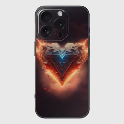 Чехол для iPhone 16 Pro силиконовый с защитой камеры Каменное сердце в неоновом красном электрическом свечении