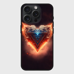 Чехол силиконовый для Apple iPhone 15 Pro Мax матовый Каменное сердце в неоновом красном электрическом свечении