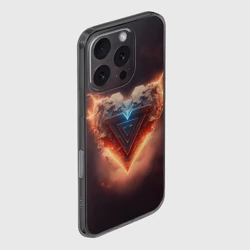 Чехол для iPhone 16 Pro силиконовый с защитой камеры Каменное сердце в неоновом красном электрическом свечении - фото 2