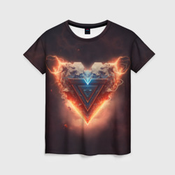 Женская футболка 3D Каменное сердце в неоновом красном электрическом свечении