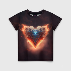 Детская футболка 3D Каменное сердце в неоновом красном электрическом свечении
