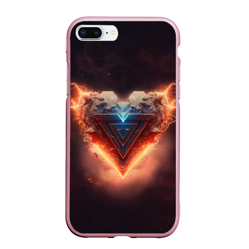 Чехол для iPhone 7Plus/8 Plus матовый с принтом Каменное сердце в неоновом красном электрическом свечении, вид спереди #2