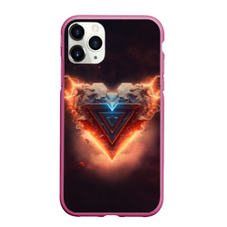 Чехол для iPhone 11 Pro Max матовый Каменное сердце в неоновом красном электрическом свечении
