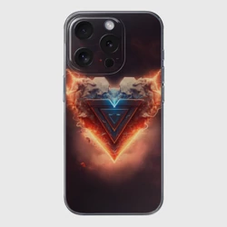 Чехол для iPhone 15 Pro силиконовый с защитой камеры Каменное сердце в неоновом красном электрическом свечении