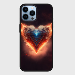 Чехол для iPhone 14 Pro Max Каменное сердце в неоновом красном электрическом свечении