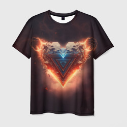Мужская футболка 3D Каменное сердце в неоновом красном электрическом свечении