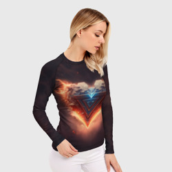Женский рашгард 3D Каменное сердце в неоновом красном электрическом свечении - фото 2