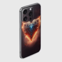 Чехол для iPhone 15 Pro Max силиконовый с защитой камеры Каменное сердце в неоновом красном электрическом свечении - фото 2