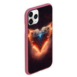 Чехол для iPhone 11 Pro Max матовый Каменное сердце в неоновом красном электрическом свечении - фото 2