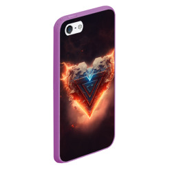 Чехол для iPhone 5/5S матовый Каменное сердце в неоновом красном электрическом свечении - фото 2