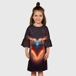 Детское платье 3D Каменное сердце в неоновом красном электрическом свечении - фото 2