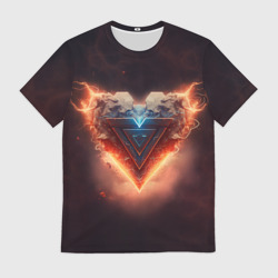 Мужская футболка 3D Каменное сердце в неоновом красном электрическом свечении