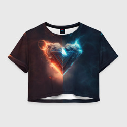 Женская футболка Crop-top 3D Две части каменного брутального сердца в неоне