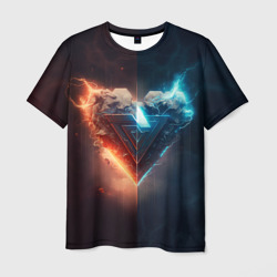 Мужская футболка 3D Две части каменного брутального сердца в неоне